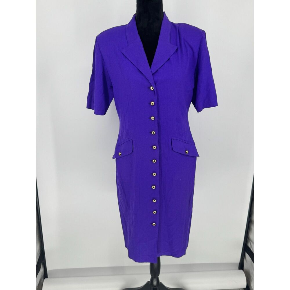 Vintage 80s Argenti Boutique Womens Size 10 Purple 100% Silk Dress Shoulder Pads